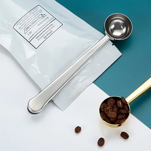Stainless Steel Coffee Measuring Spoon Scoop With Integrated Seal Bag Clip