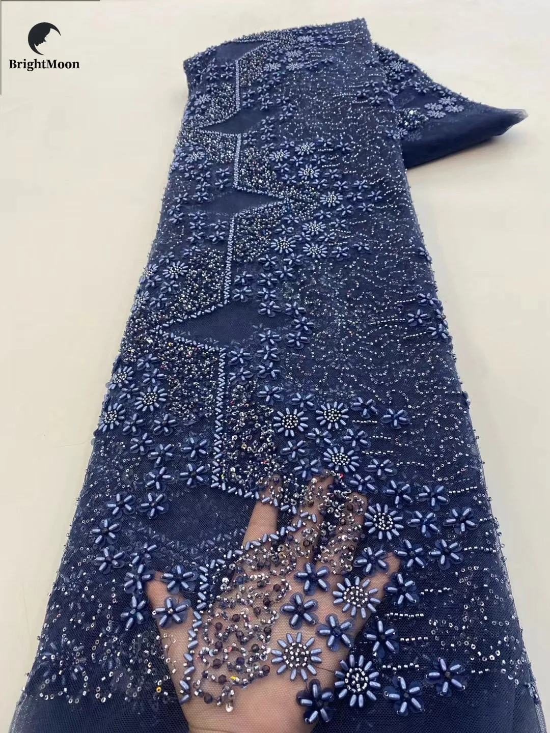 Heavy beads embroidery flower sequins tulle lace women mesh lace fabric for wedding dress