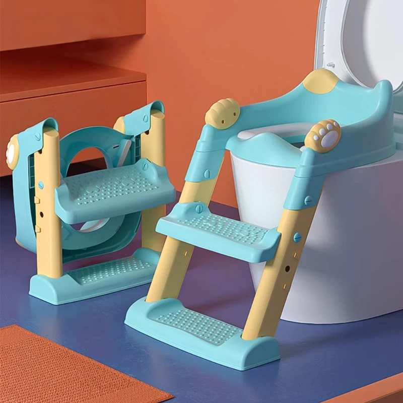 Folding Potty Ladder With Soft PVC Cushion Baby Toilet Trainer Seat Step Stool Collapsible Children Ladder Potty Training