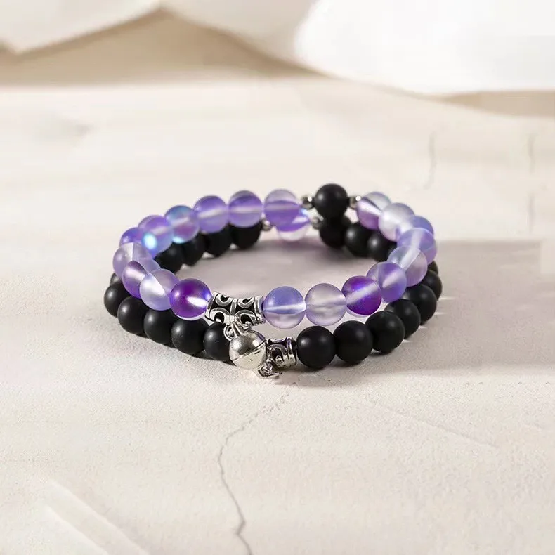 Hot-Selling luminous Pink Jade White Turquoise Couple Bracelets Love Magnets Attract Agate Natural Stone