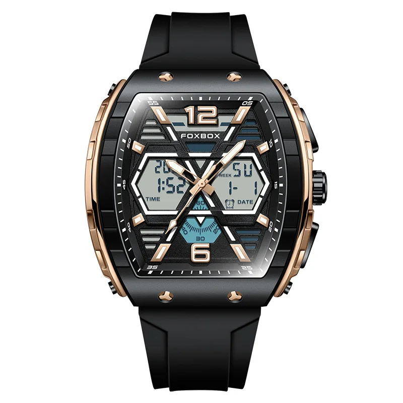 Foxbox Hot Selling Styles Oem Custom Logo Odm Skeleton Rubber Sport Fashion Luminous Automatic Digital Watch For Man