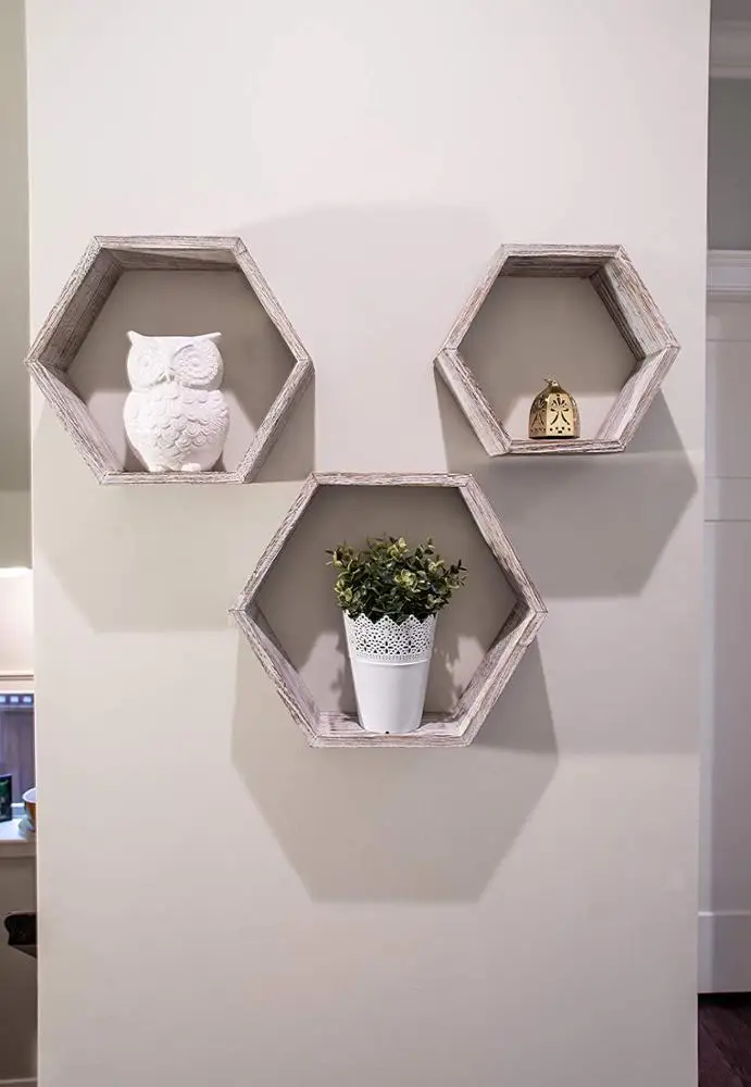 Rustic  Hexagonal Farmhouse Shelves floating wood shelves for Bedroom