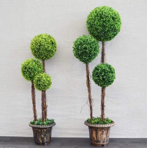 Small Green Potted Faux Plastic Plants Artificial Boxwood Hedge Topiary Ball Bonsai Tree