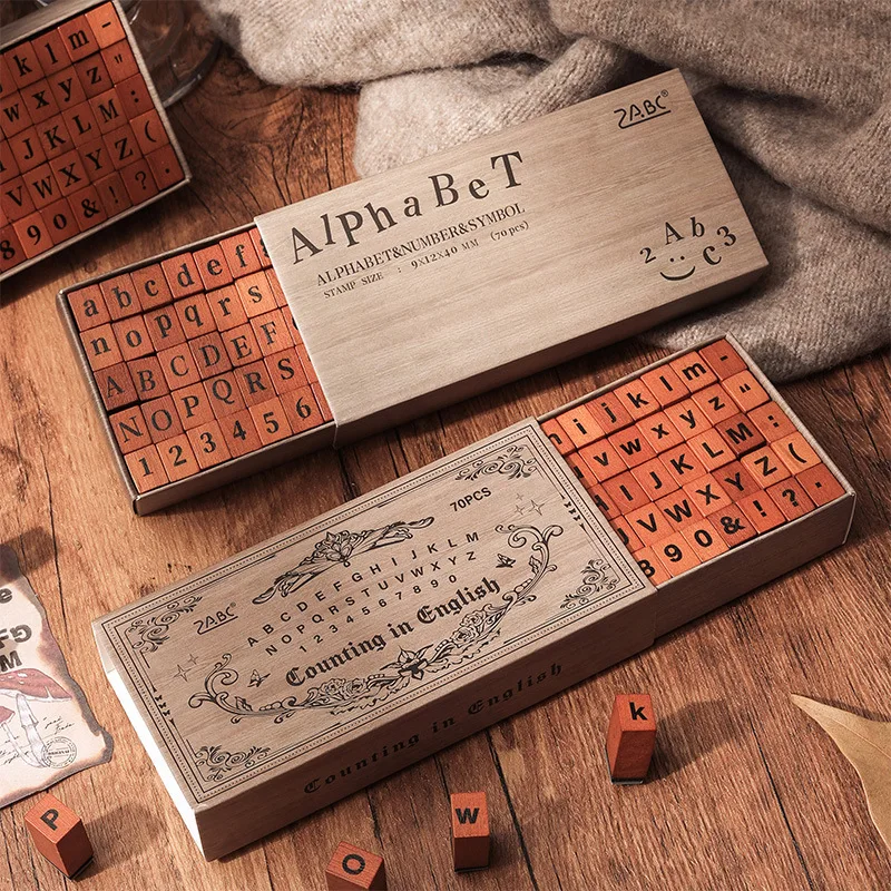 Wholesale creative retro Alphanumeric rubber diary DIY decorative printing wooden stamp seal set