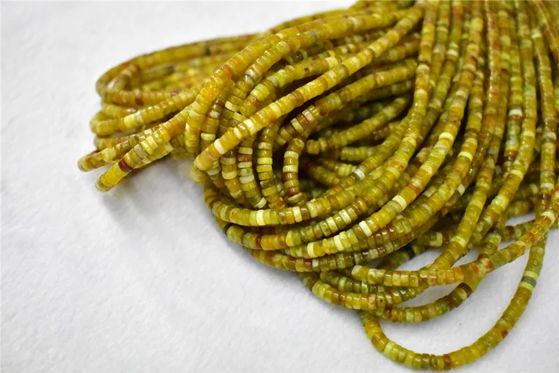 Flat Round Wheel Shaped Natural Stone Serpentine heishi Yellow Dragon Jade Beads For Jewelry Making