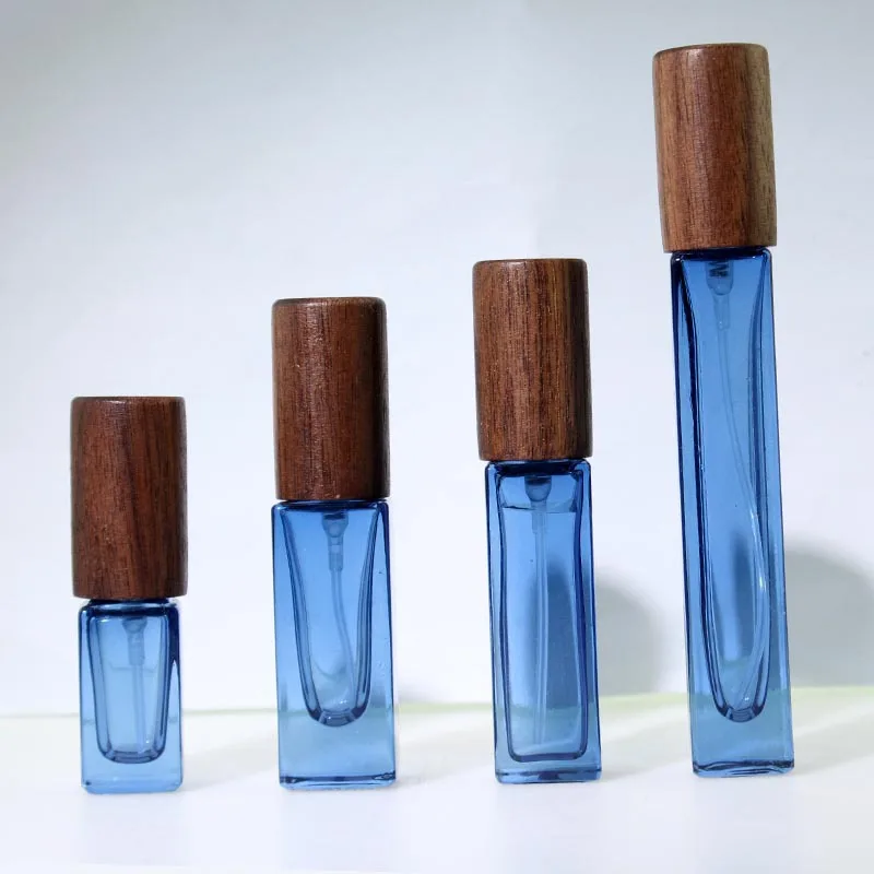 Sale 3ml 5ml 10ml Gradient Luxury Perfume Bottle Square Essential Oil Travel Bottle With Wooden Cap Empty Spray Glass Bottle