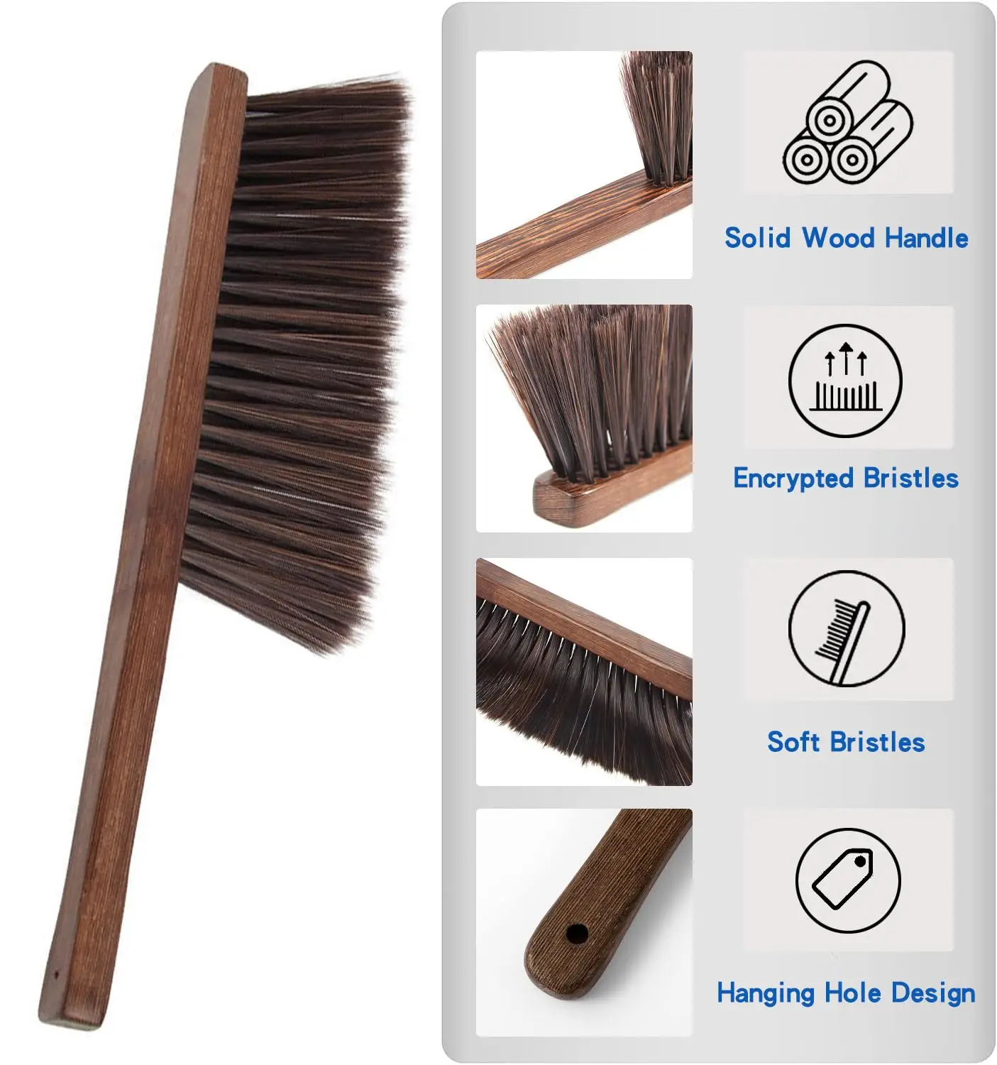 Natural Wooden Handle Hand Broom Brush with Soft Bristles Light Sturdy Furniture Bed Bench Crevice Cleans Dustpan Home Mop Usage