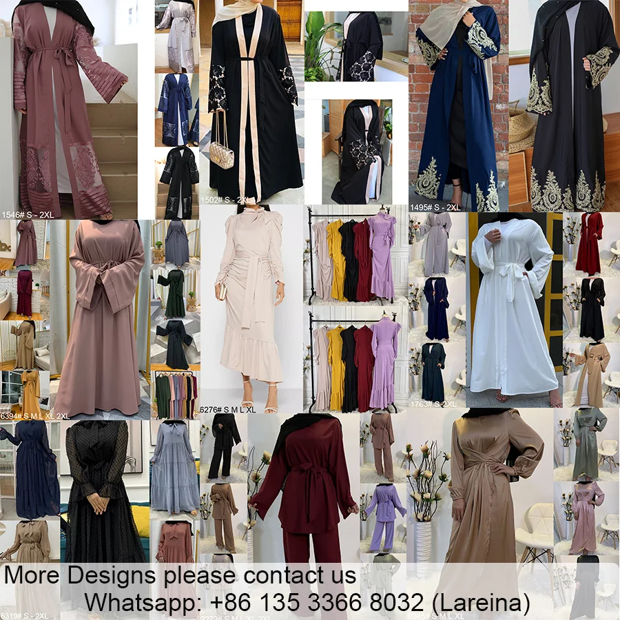 
1875# New Arrival Solid Color Abaya Dubai Fashion Women Muslim Cardigan Double Chiffon Islamic Modest Clothing 
