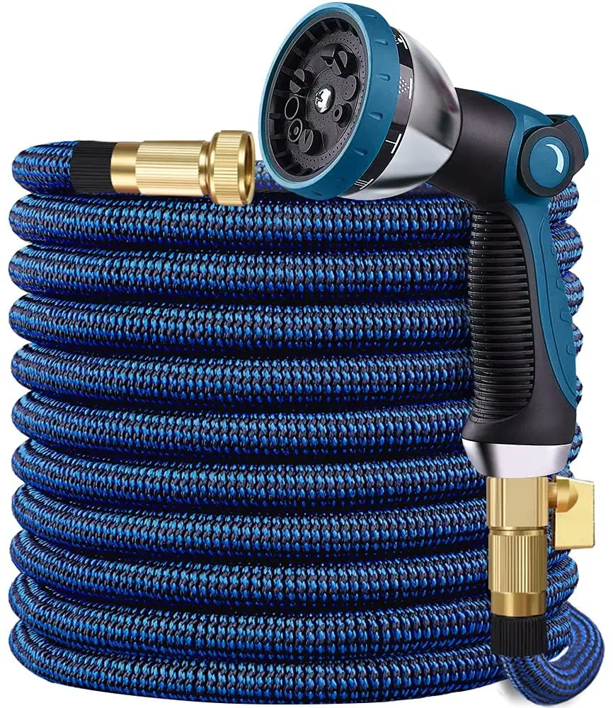 Expandable Garden Hose Water Hose with 10 Function Nozzle, Leakproof Expanding Outdoor Yard Hose with Solid Brass Fitti