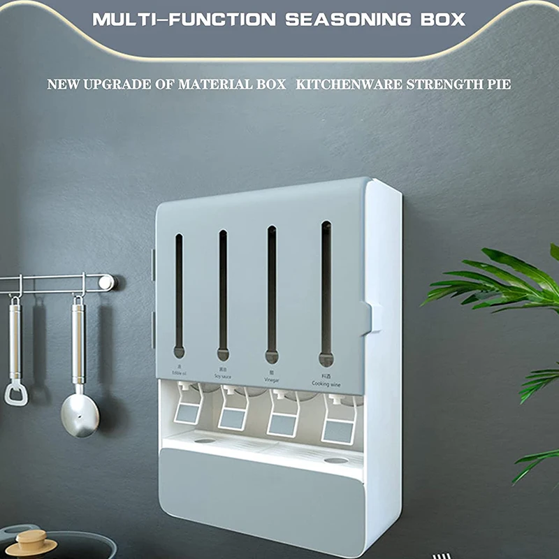 Multifunctional Plastic Kitchen Oil Liquid Seasoning Dispenser Wall Mounted Faucet Condiment Storage Box Spice Rack Organizer