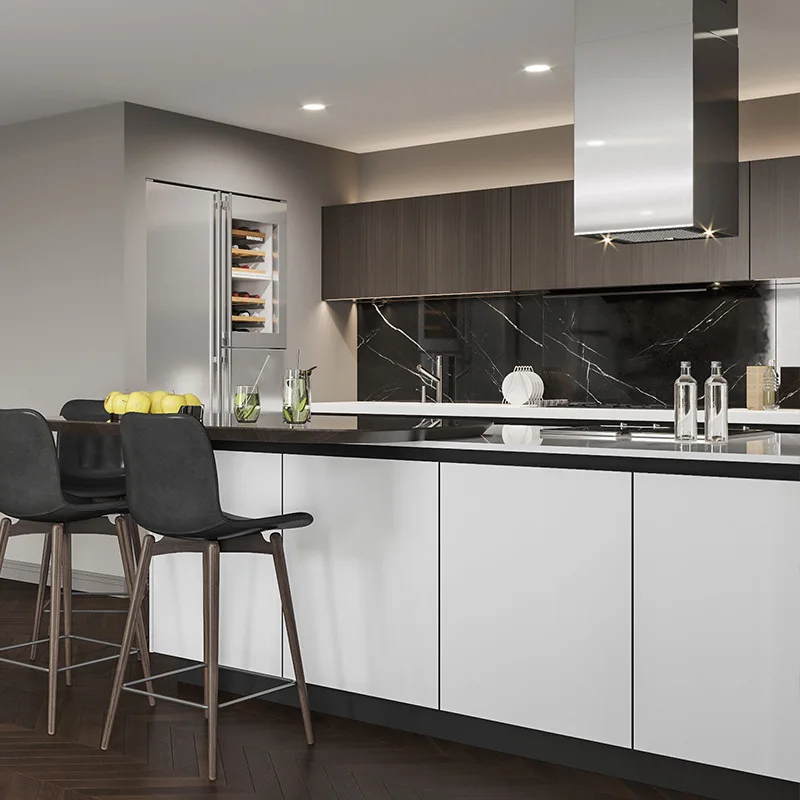 Hot Sale Modern Design Ready Customized Wall Floor Stand Quartz Sintered Stone Countertop Sink Base Plywood Kitchen Cabinet