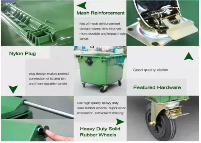 Large Outdoor Public Street HDPE 4 Wheel Mobile Dustbin Industrial Plastic Trash /Rubbish/Wheelie Bin