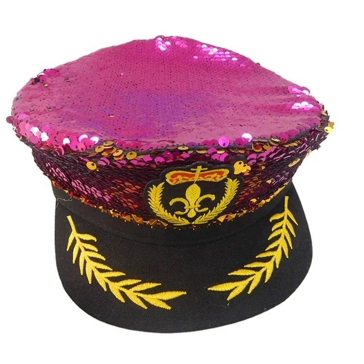 Wholesale Adult Fancy Dress  Captain Cosplay Sequin Sailor Sequin Police Hat