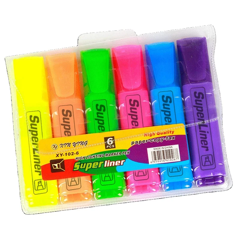 2024 office and school supplies glitter red pink blue purple colorful cheap 4 colors fluorescent yellow highlighter chisel tip