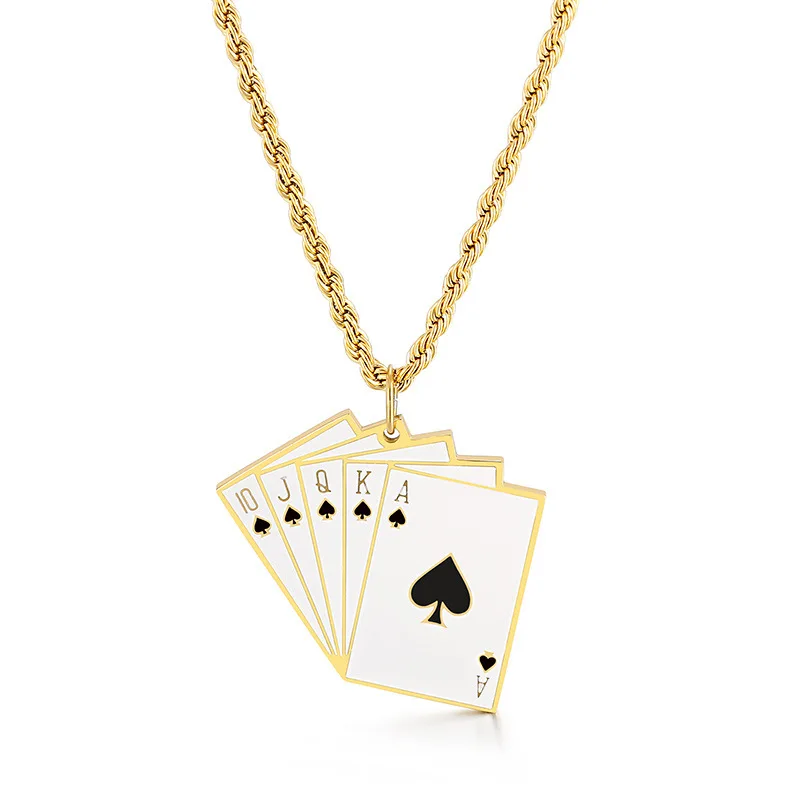 black A nero Una collana personalizzata con ciondolo poker a filo dritto placcato oro personalizzato in acciaio inossidabile 10J