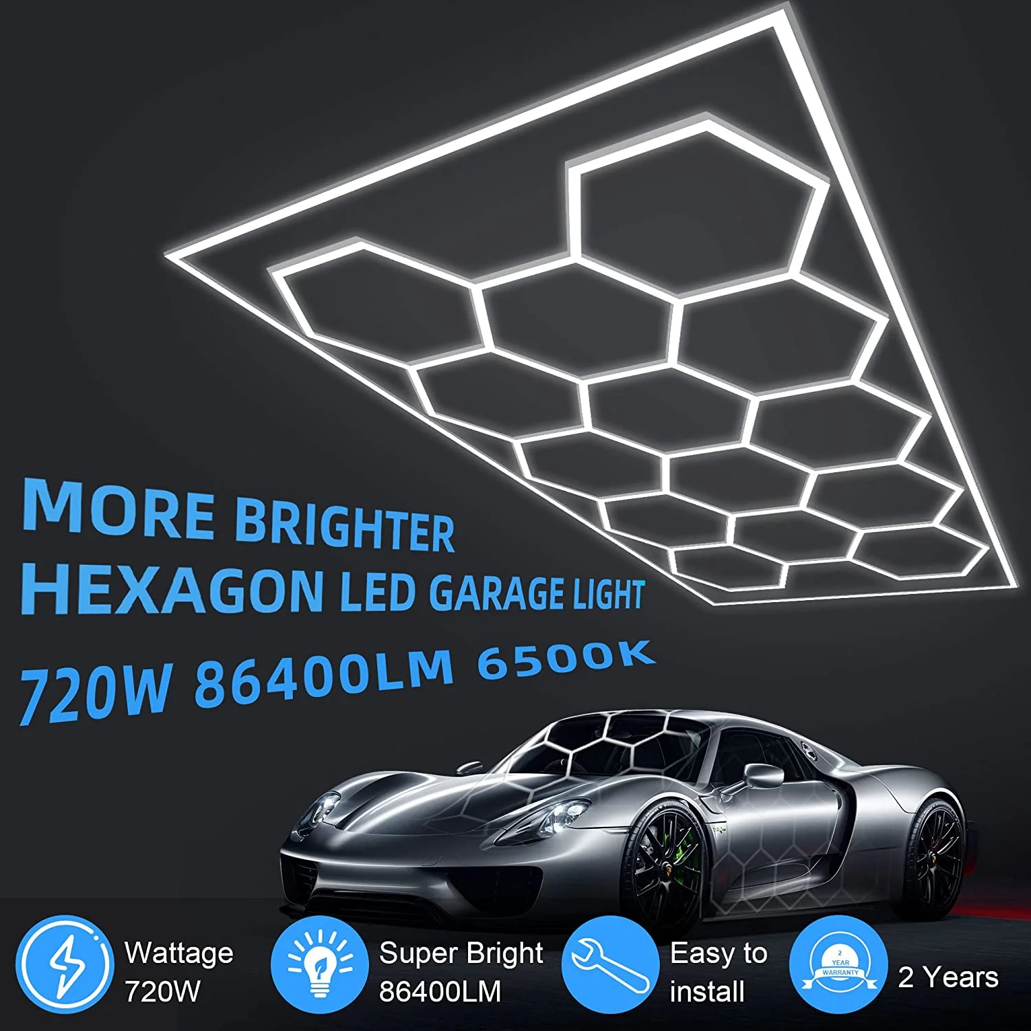 Professional Factory Customized Hexagon Led Light Workshop Honeycomb Garage Work Led Light Car Detailing Lights