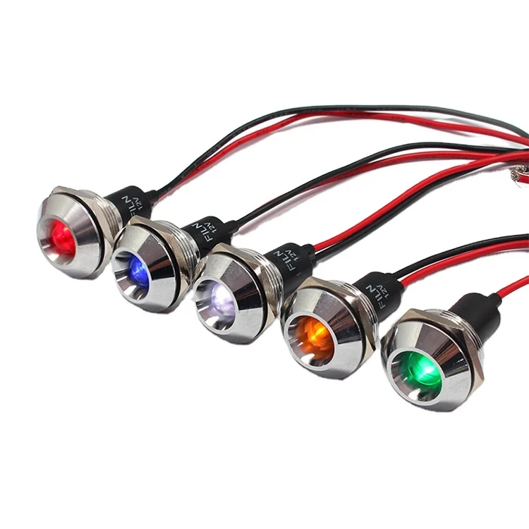 22mm waterproof metal IP67 Wire cable 20cm indcaitor light signal lamp red green yellow blue white 12v 24v 48v 220v 110v