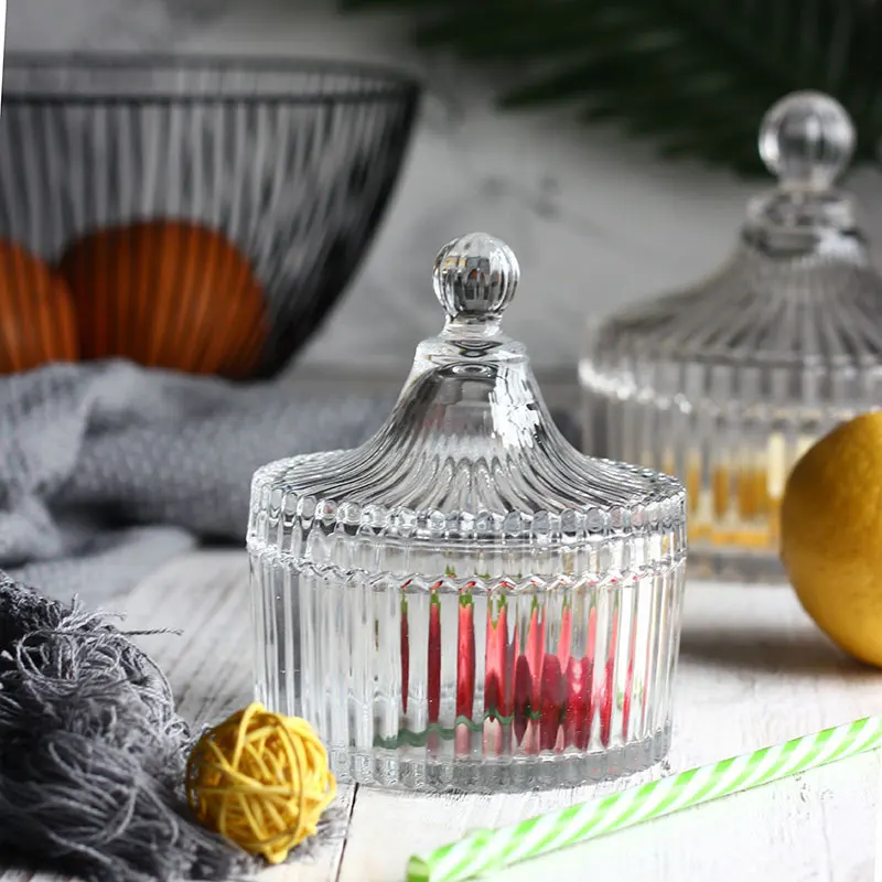 OEM Factory Direct Handmade Crystal Glass Sugar Candy Bowl Jar with Lid Jar Glass Food