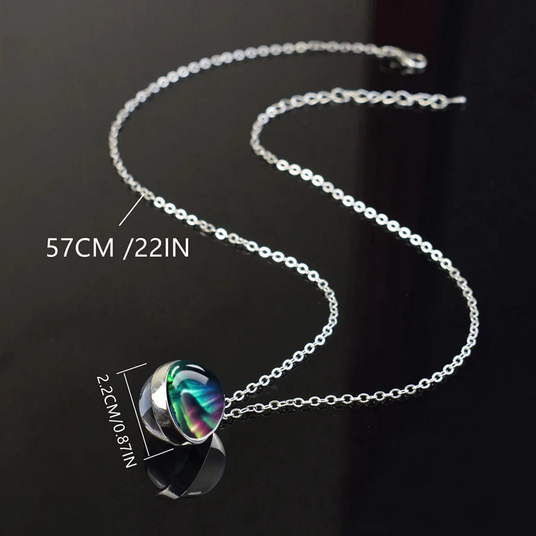 Wholesale Luminous Planets Nebula Outer Space Glass Ball Pendant Silver Metal Chain Jewelry Women Necklace