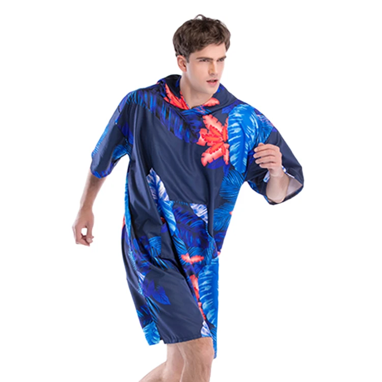 Customized wholesale digital print beach dry changing robes custom logo printing surf hooded poncho towel with pocket