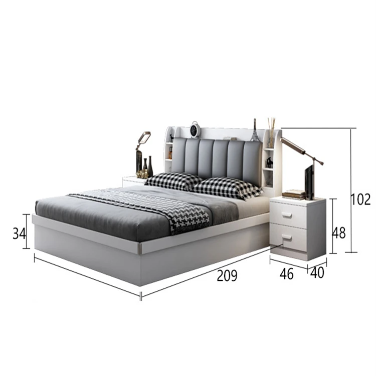 Odyhome DB468 Factory outlet luxury small double bed with storage bed frame storage queen bed frame for bedroom