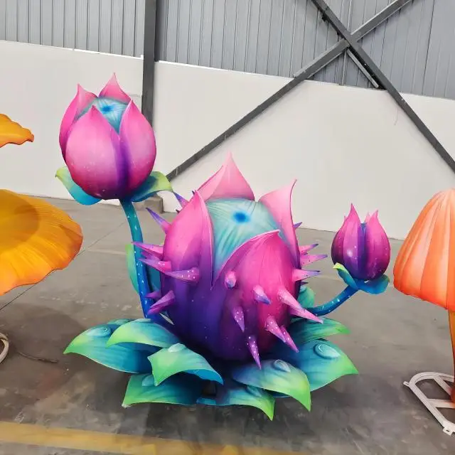 Giant led flowers Chinese lantern silk flower Christmas lights LED Motif Light large landscape sculpture