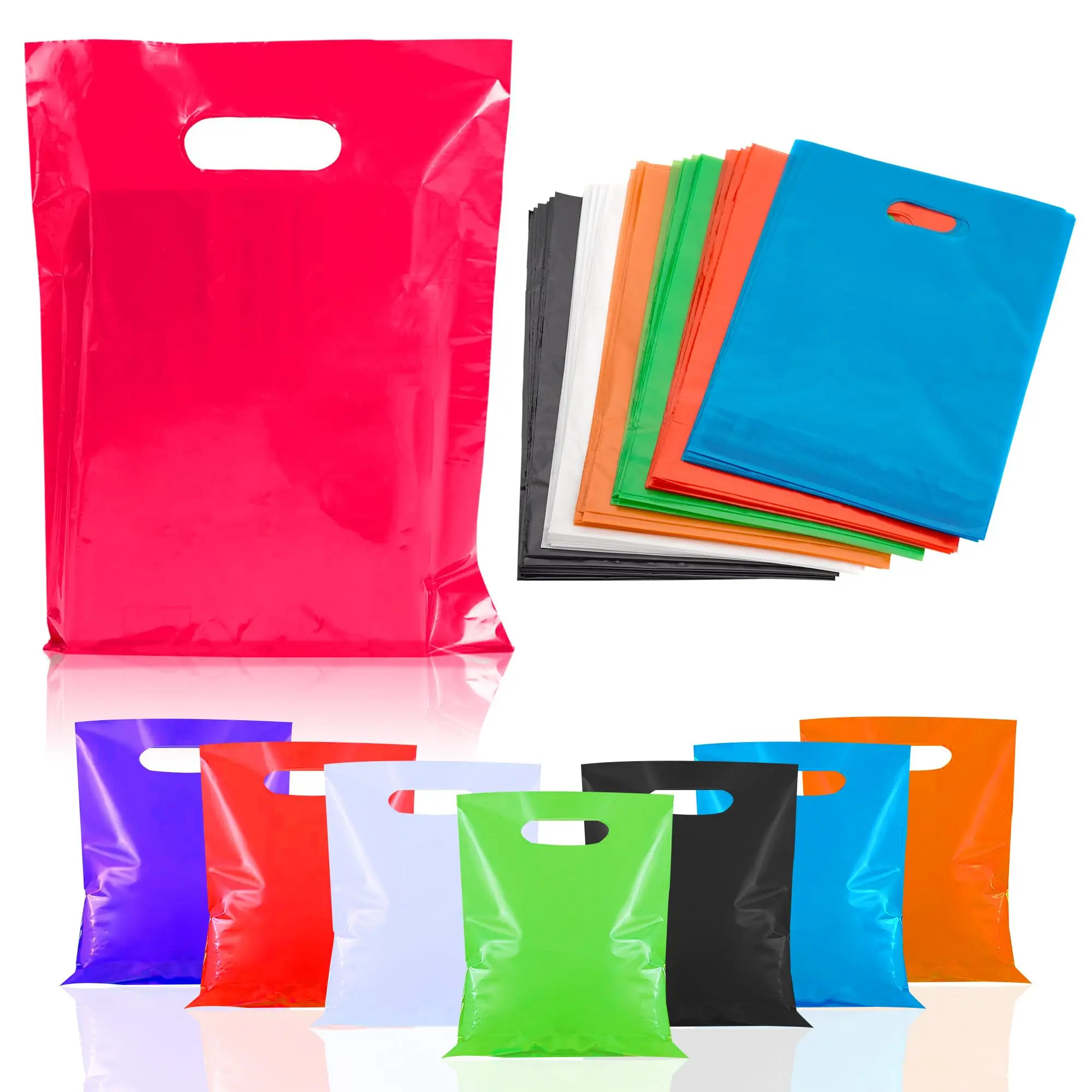Custom Logo Retail Plastic Bags Die-Cut Handles Poly Shopping Clothing Bag Glossy Colored Plastic Bag For Business