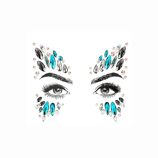 Fashion custom design rhinestone jewels temporary tattoo face gem makeup sticker for party
