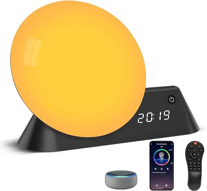 Wake Up Light Sunrise Alarm Clock,Nature Light Clock Works with Alexa,APP and Remote Control Alarm Clock with 15 Natural Sounds