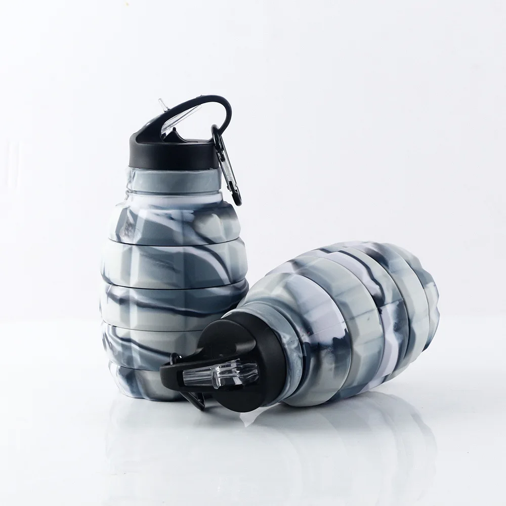 Outdoor 500ml Collapsible Hand Grenade Water Bottle Food Grade Silicone Biking Hiking Kettle Hook Mountaineering Buckle Cup
