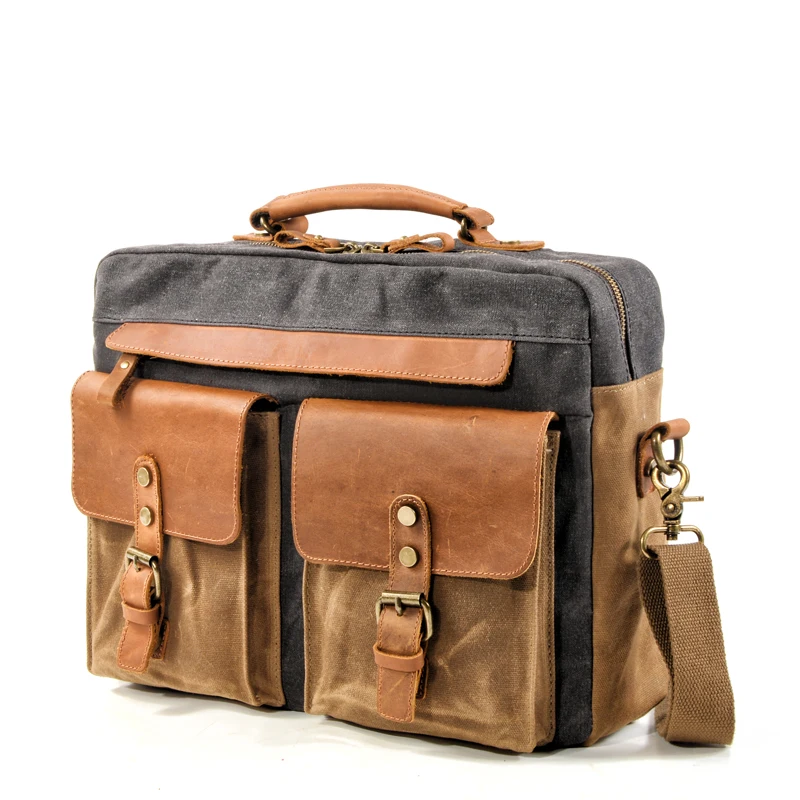 
canvas leather wholesale man handbag Wholesale waterproof 15.6 inch business laptop briefcase 