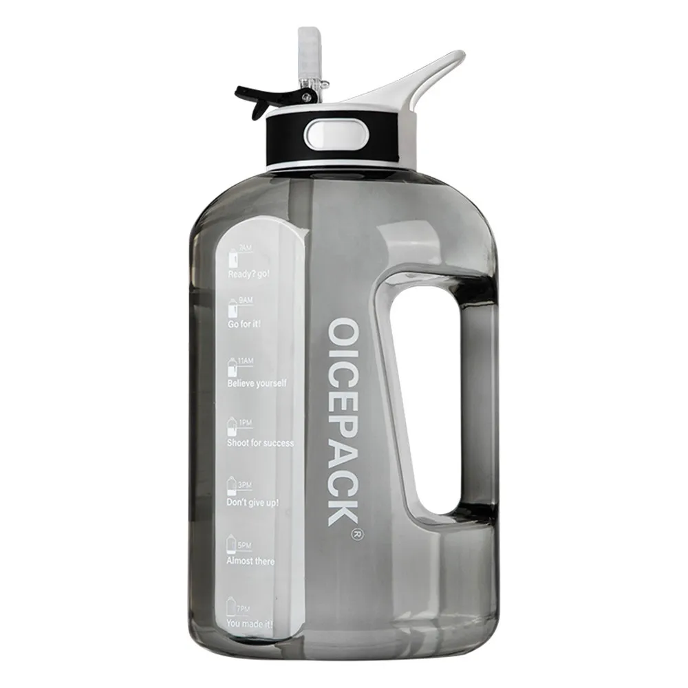 1 gallon water bottle with straw  Gym sports bottle with Measurement  Large Water Jug  with handle wholesale