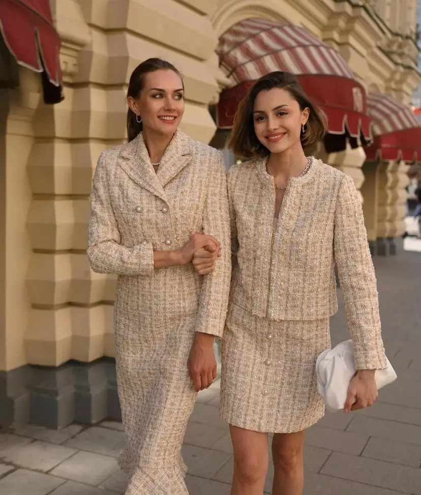 Custom Tweed Cotton Women 2 Piece Dress Suits for Work coat pant