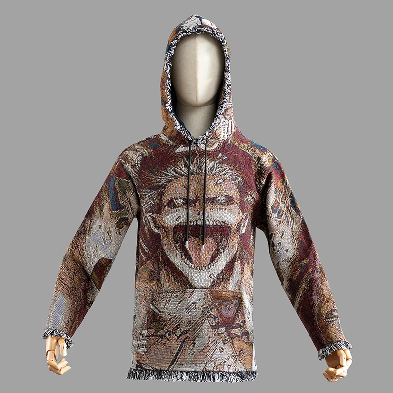 Custom Wholesale Blanket Hoodie 3d Jacquard Tapestry Brand Pullover Hoodie Tapestry Sweater Music Custom Logo Adult Men Woven