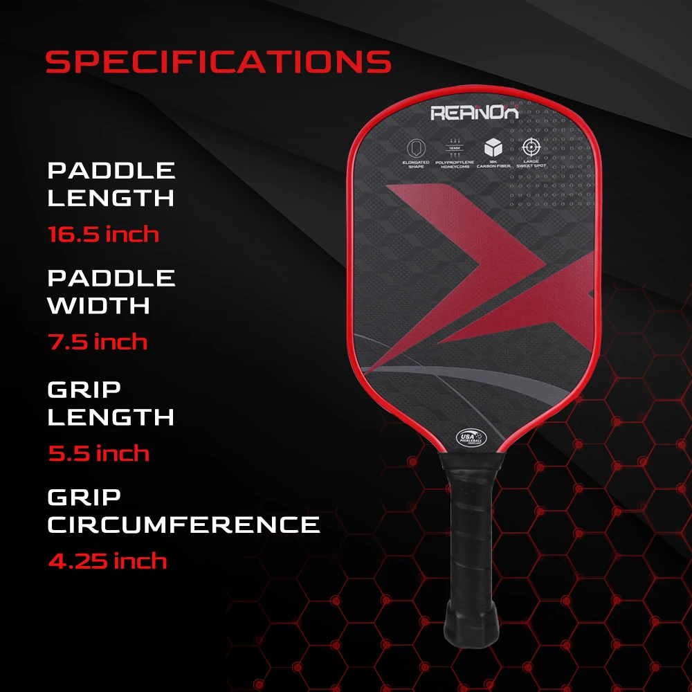 REANOX 18K 3D Pattern Thermoformed Raw Carbon Surface Racket Foam Injected Wall Premium Control Pickleball Paddle