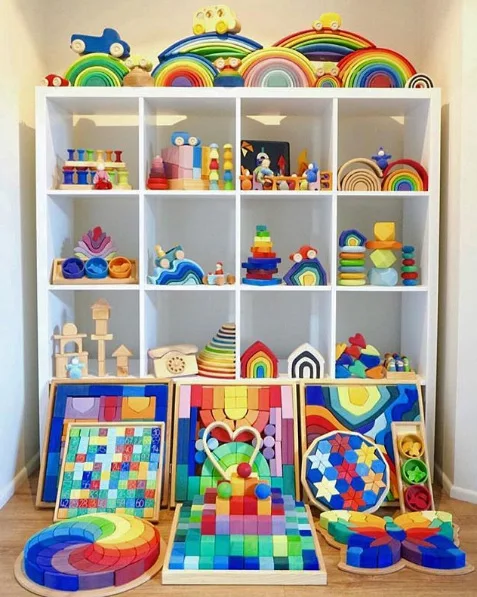Baby 6 Months Rainbow Color Stacking Educational Kids Montessori Wooden Toys For Kids Sensory Toys