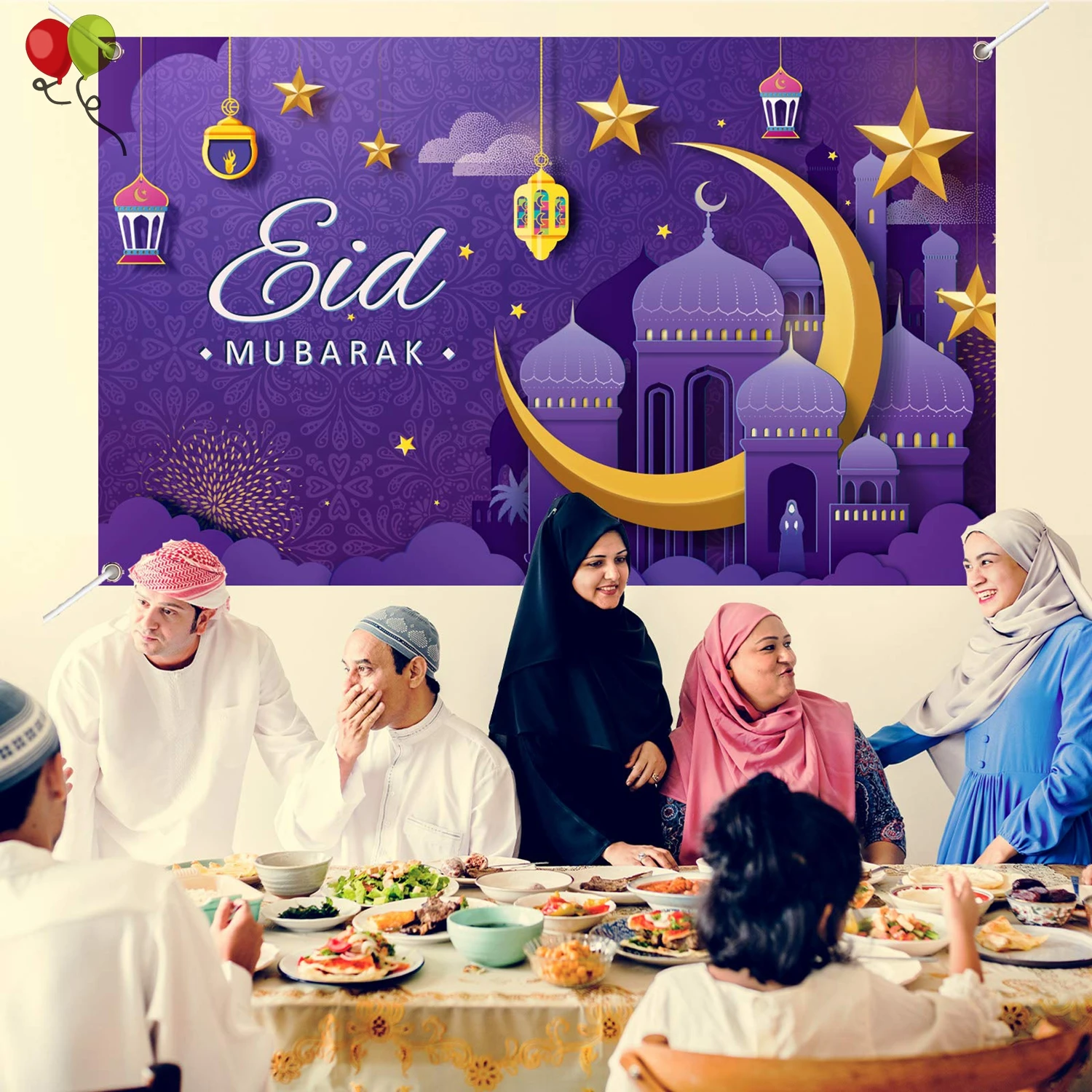 Eid Mubarak Decorations Fabric Eid Mubarak Sign Backdrop Banner Muslim Ramadan Background Muslim Ramadan Supplies KD1709