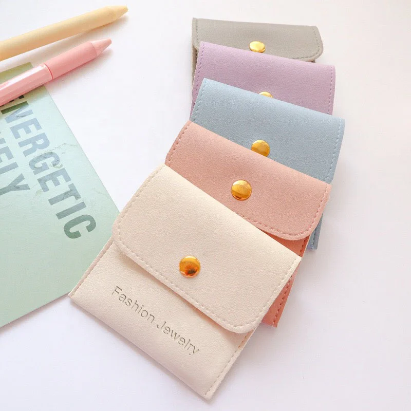 Custom Logo Luxury Jewelry Pu Pouch For Earring Bracelets Small Pouch Gift Packaging Bag Pu Leather Envelope Jewelry Pouch