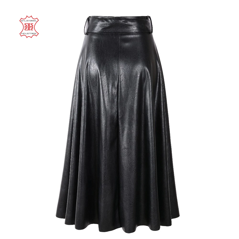 High quality women fashion sexy shiny pleated leather skirt tight long skirt