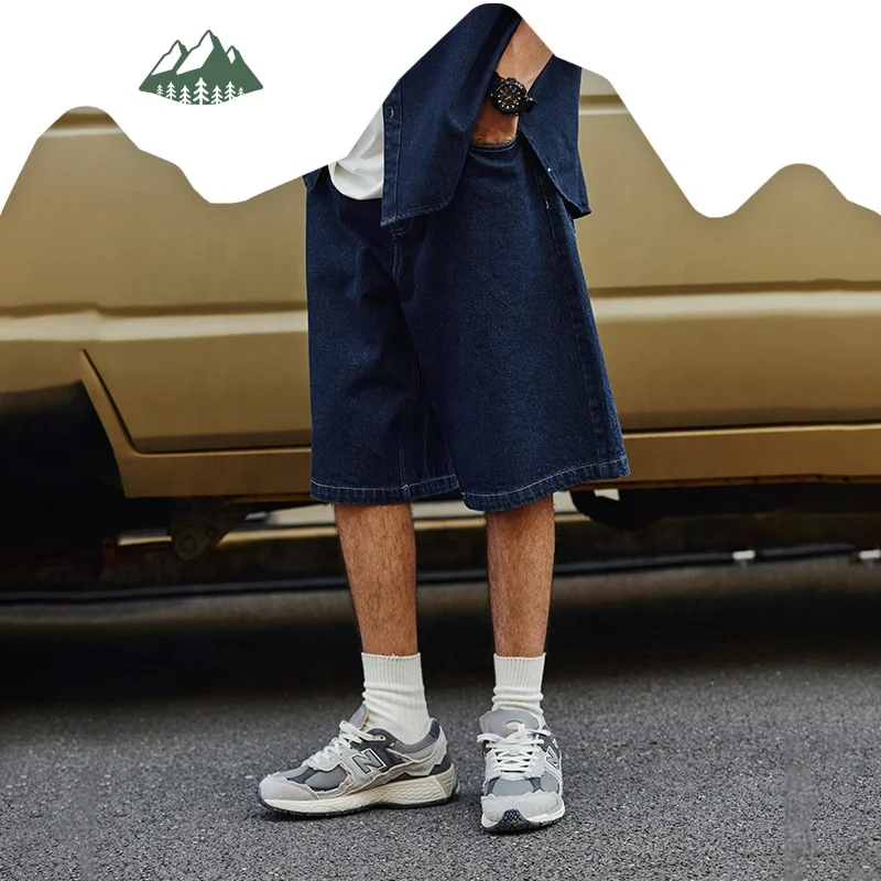 OEM Service Retro Loose Straight Shorts Demin Distressed Washed Solid Color Denim Shorts