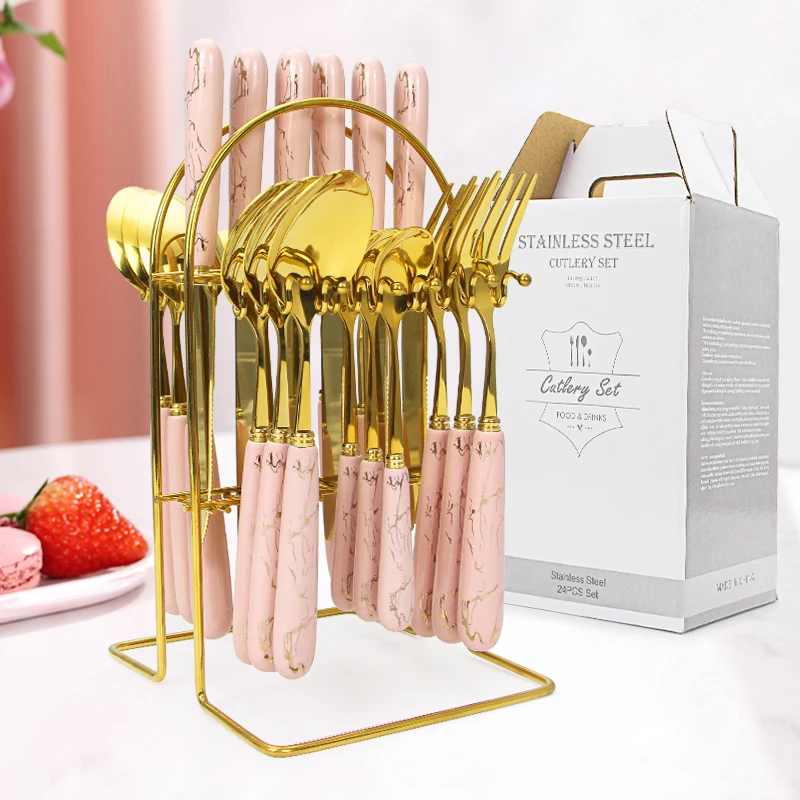 Nordic stainless steel ceramic handle cutlery 24-pcs set shelf gift box Western cutlery tableware set
