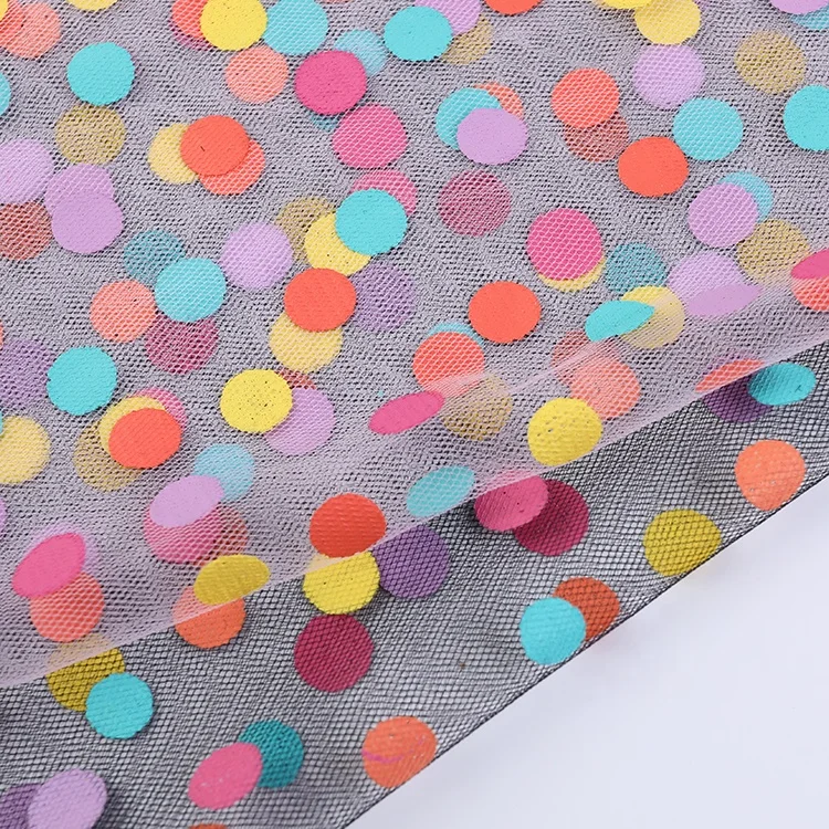 Популярное Тюлевое кружево, оптовая продажа, Переливающаяся сетчатая ткань с офсетным принтом в горошек для одежды