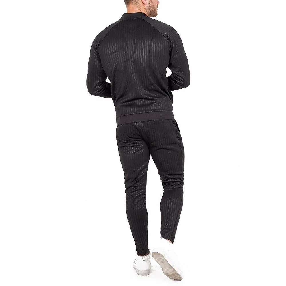 New style casual  fitness workout gym set strips mens plain tracksuit