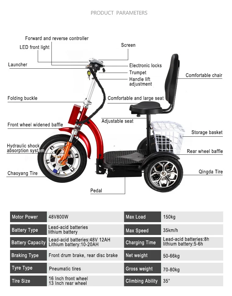 US 800w Motor Scooter Bike Top Powerful High Quality 3 Wheel Tricycle Electric Scooters For Elderly For Adult