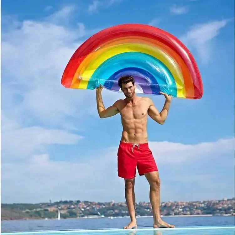 Rainbow Pool Float Inflatable Swimming Pool Floater Inflatables Ride Lounge Raft Decorations Beach Water  Lounge Toys for kids