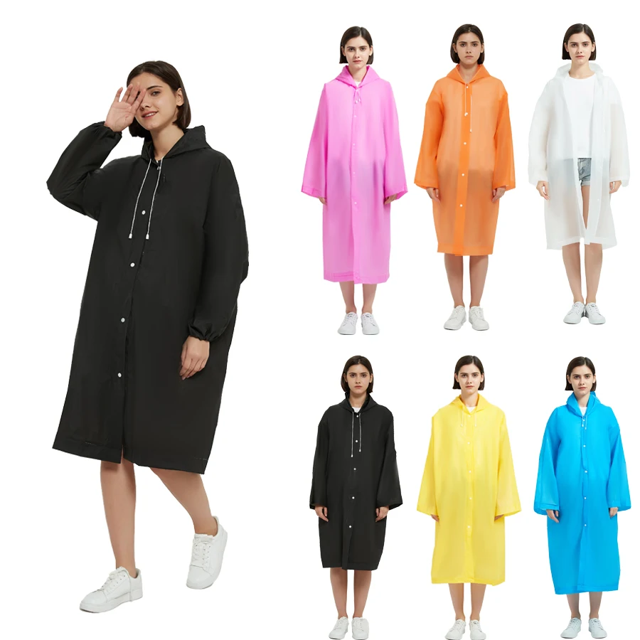 Factory Customize Logo Print Transparent Black Rain Coat Reusable Rain Poncho Waterproof Raincoat With Elastic Open Cuffs