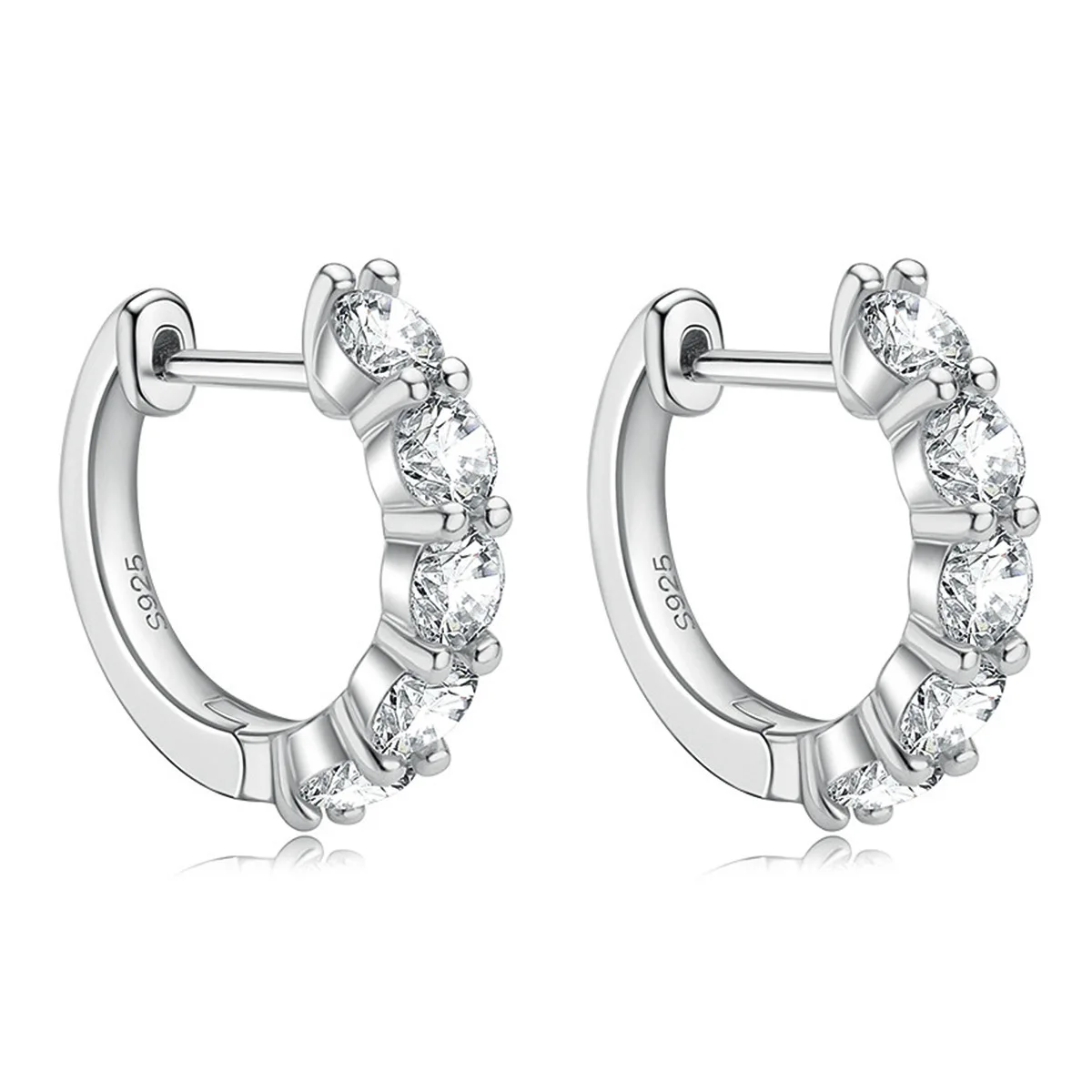 C&J Luxury Jewelry Moissanite Diamond Mini Trendy White 18k Gold Plated 925 Sterling Hoop Huggie Silver Earrings for Women