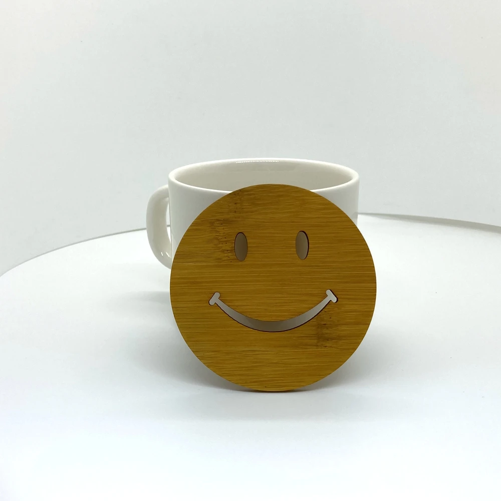 Wholesale Customizable New Design Wooden Bamboo or Cork Blank Coaster Facial Expression Home Decoration Model for Drinks