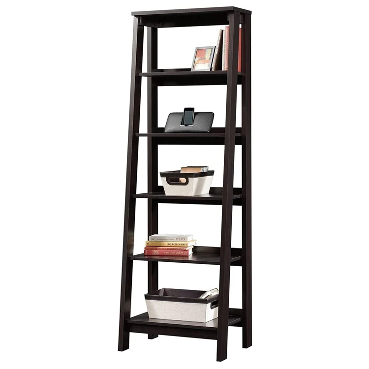 Living Room Furniture Modern Low Price Wood High Vertical 5 Tier Ladder Standing Display Bookshelf Bookcases