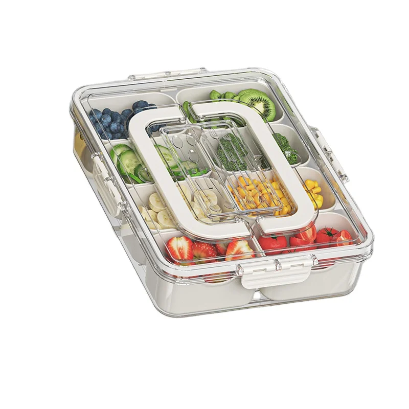 Plastic Kitchen Accessories Divided Spice Snackle Storage Box Portable Divided Serving Tray With Lid